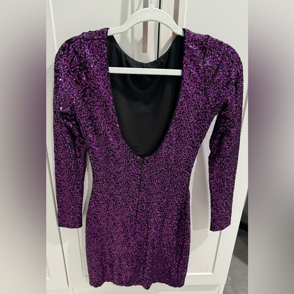 Purple Sequin Long Sleeve Party Dress Small - Picture 2 of 4